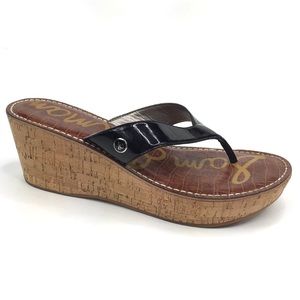 Sam Edelman Romy Black Patent Cork Wedge Sandal 10